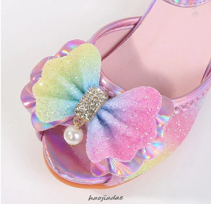 Summer High Heels Shoes for Girls Pageant Kids Sandals Child Mary Jane Shiny Princess Party Dress Up Shoes Purple Gold Pink Blue