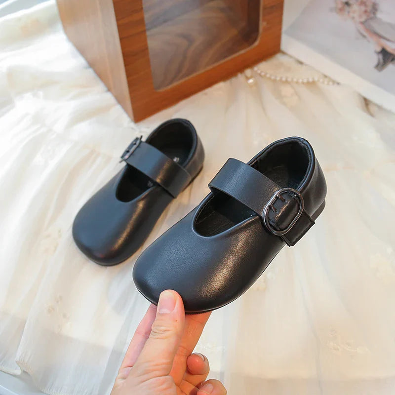 Girls' leather shoes spring new children's round toe flat fashion simple princess shoes single shoes
