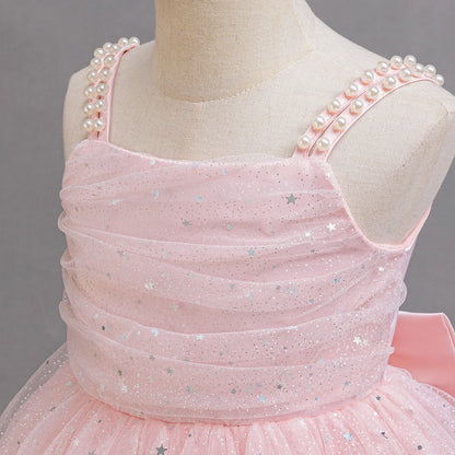 Baby Girl Lace Dresses Sparkling Weddings Pink Dress Elegant Princess Party Tutu Toddler Kids Birthday Baptism Formal Ball Gowns