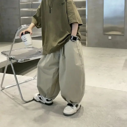 New Teenage Children's Clothing Big Boys Summer Cotton Set Summer Loose Boy Handsome T-shirt+ Lantern Pants Set Outfits