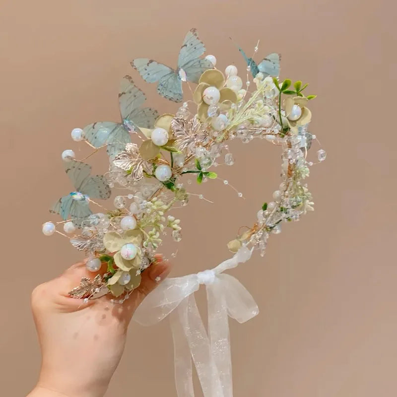 Sweet crowns for bouquets Headband For Kid  Forest Style Hairbands Girl butterfly flower crown Hair Band Flower headpiece