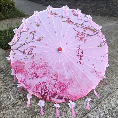 Women Umbrella Japanese Cherry Blossoms Tassel petal umbrella Chinese Style Oil Paper Umbrella