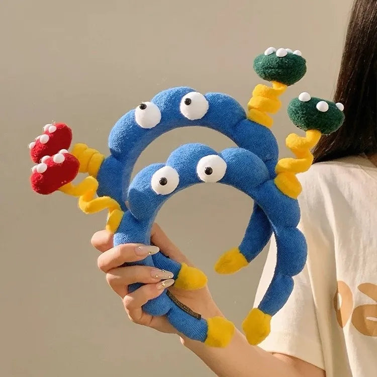 Cute Big Eyes Plush Hair Hoop for Girls Handmade High Top Headband for Face Washing Bath Skincare Fun Hair Accessories