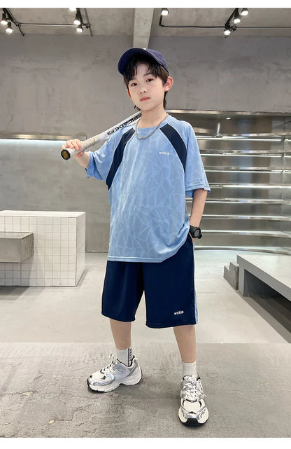 Boys Clothes Sets Summer Kids Sport Short Sleeve T-shirt + Shorts 2 Pieces Suit Teenage Child Outfits For 5 6 8 10 12 14 Years