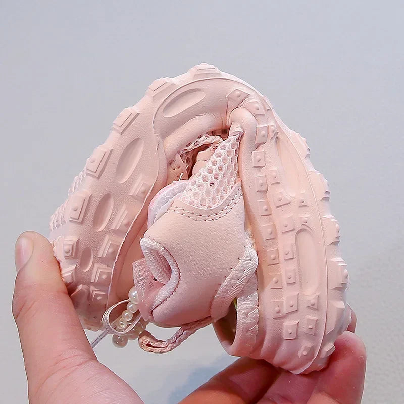 Summer Children School Running Sandals Sweet Breathable Girls Mesh Sports Sandals Non-slip Fashion Kids Princess Cut-outs Shoes