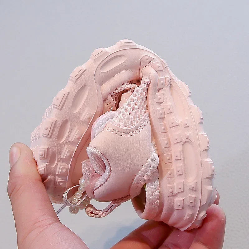 Summer Children School Running Sandals Sweet Breathable Girls Mesh Sports Sandals Non-slip Fashion Kids Princess Cut-outs Shoes