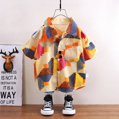 Children's shirts summer style short sleeved boys' tops baby coats children's clothing Hong Kong style casual trend wholesale