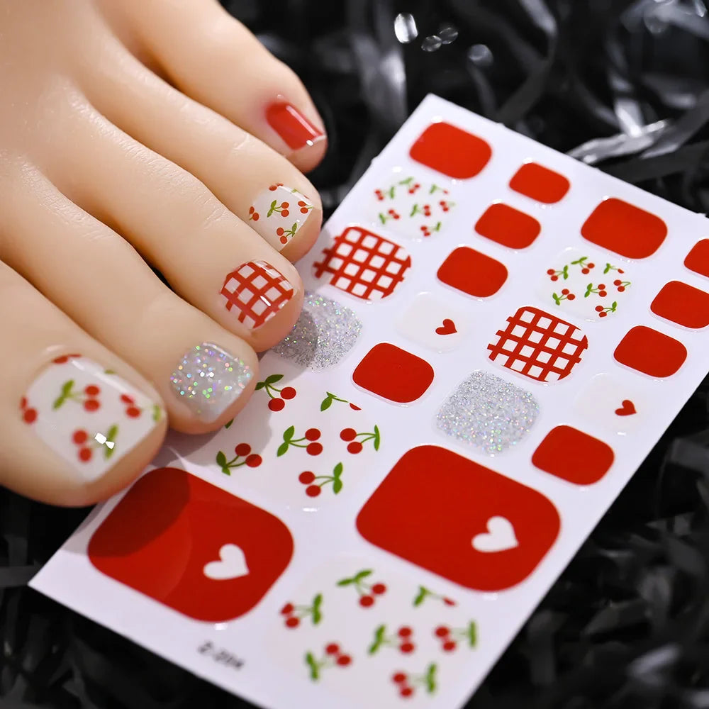 22tips/Sheet Baking Free Daisy Flower Toenail Sticker Full Cover Toe Nail Wraps Glitter Toenail Polish Strips DIY Foot Decals