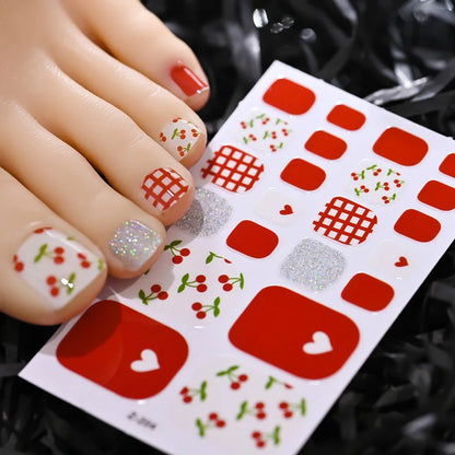 22tips/Sheet Baking Free Daisy Flower Toenail Sticker Full Cover Toe Nail Wraps Glitter Toenail Polish Strips DIY Foot Decals