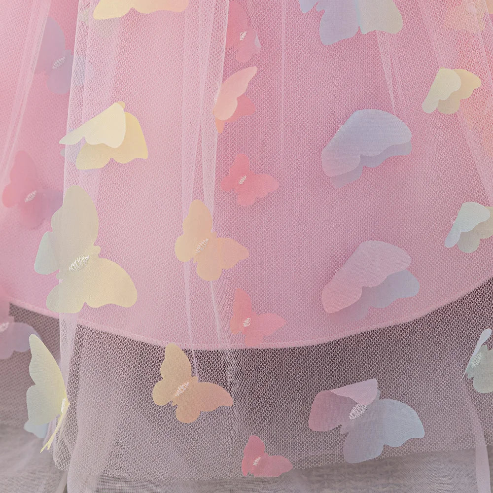 Toddler Girl Party Dress Colorful Gradient 3D Butterfly Prom Gown Girl Bow Lace Birthday Wedding Princess Summer Dresses Evening
