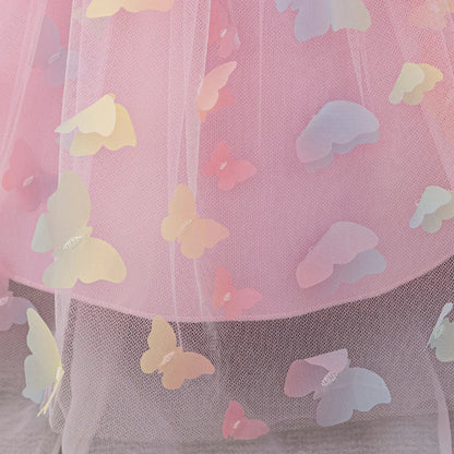 Toddler Girl Party Dress Colorful Gradient 3D Butterfly Prom Gown Girl Bow Lace Birthday Wedding Princess Summer Dresses Evening