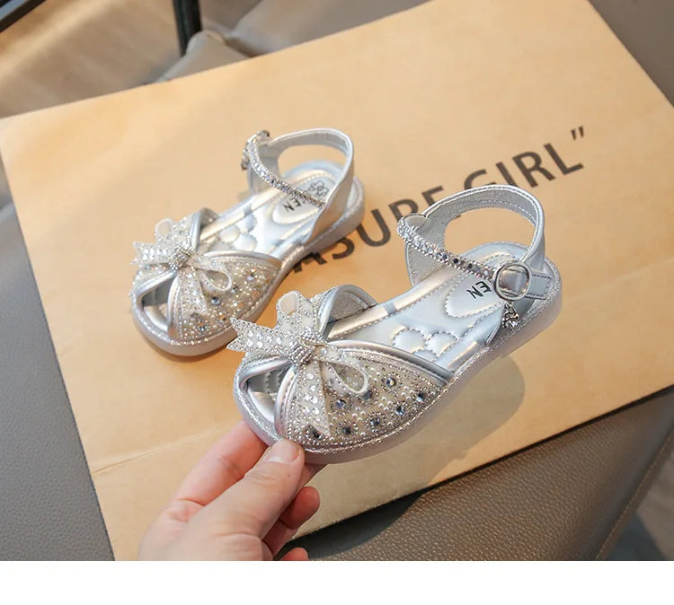 New Bow Princess Shoes Fashion Sequin Girls Shoes Allmatch Kid Shoes