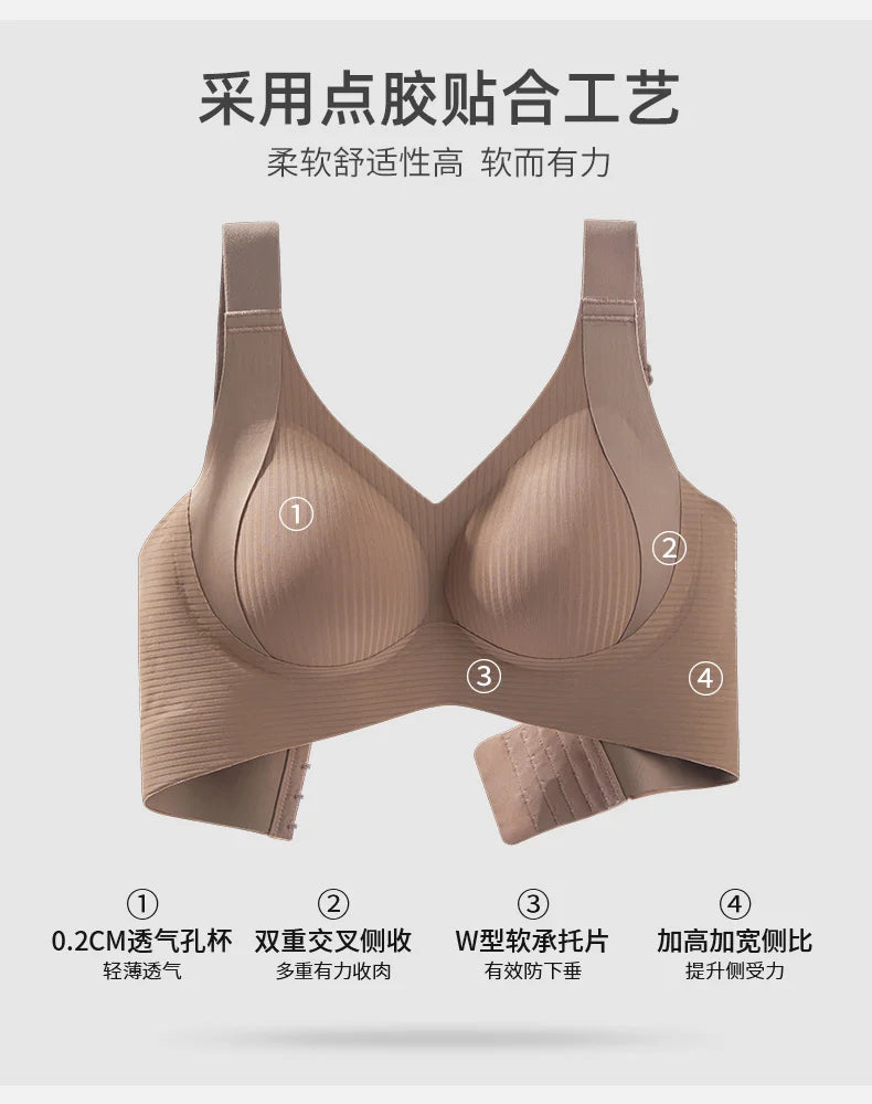 Women's Seamless Underwear Thin with Removable Pads Comfortable Wireless Adjustable Bra Tops Pull-up Anti-sagging Bra
