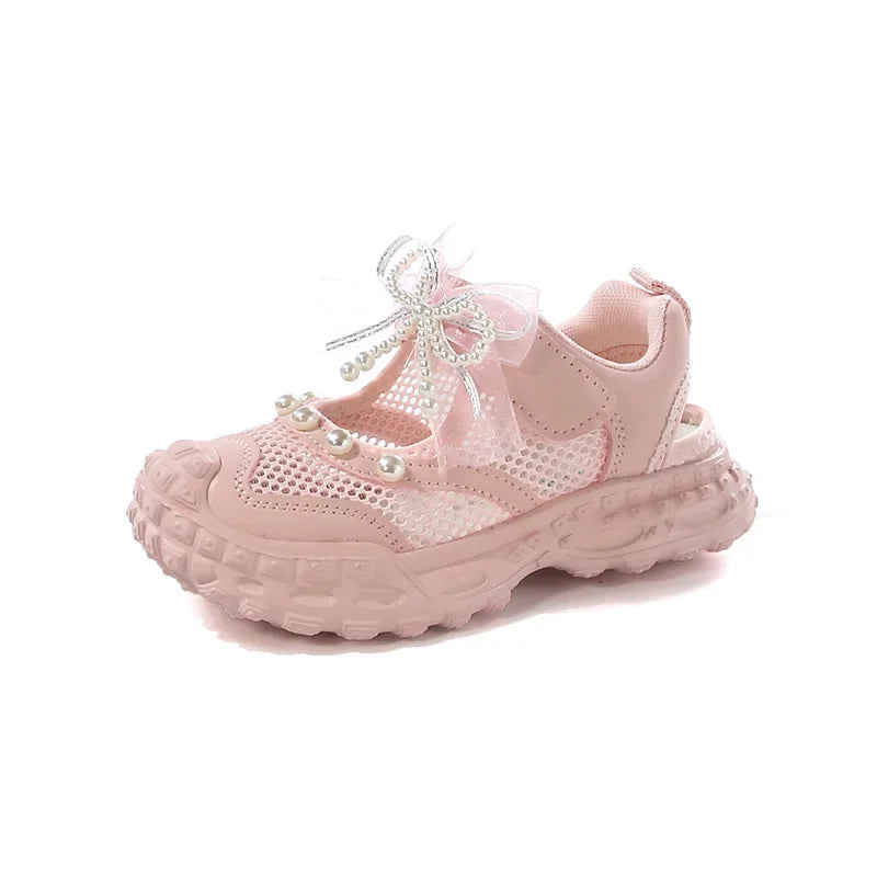 Summer Children School Running Sandals Sweet Breathable Girls Mesh Sports Sandals Non-slip Fashion Kids Princess Cut-outs Shoes