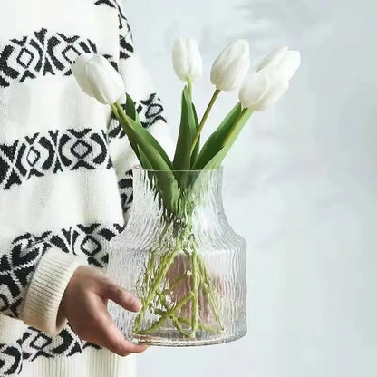 Nordic Retro Style Textured Glass Vase, Glass Bottle, Flower Pot, Hydroponic Glass Tank, Floral Arrangement, Tabletop Vase