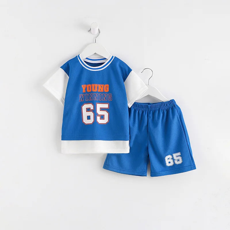 Boys Clothes Sets Summer Breathable Tracksuit Fashion Children's Sports Two Piece Set T-shirt + Shorts Suits