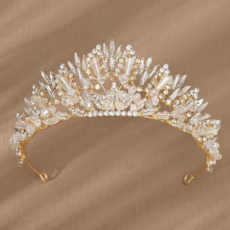 Efily Gold Color Wedding Tiaras and Crowns for Pearl Rhinestone Headband Bride Headpiece Jewelry