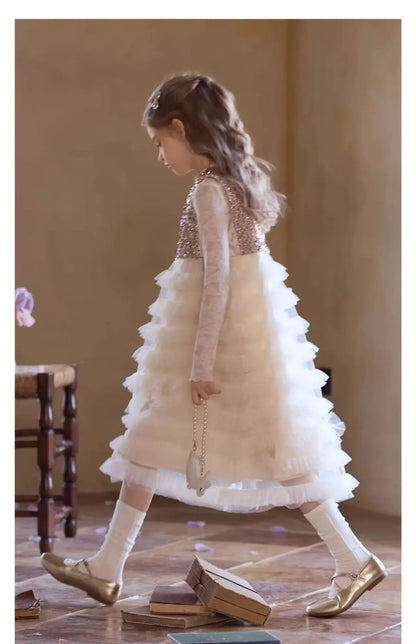New Summer Party Dress for Kids Girls Sequined Sleeveless Mesh Cake Princess Dress Fashionable and Comfortable Skirt S4016