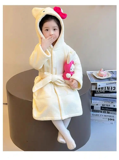 Sanrio Hello Kitty Children Bath Robe Pajamas Terry Cloth Girls Babies Toddlers Spring Winter Home Wear Hooded Cozy Sleepwear