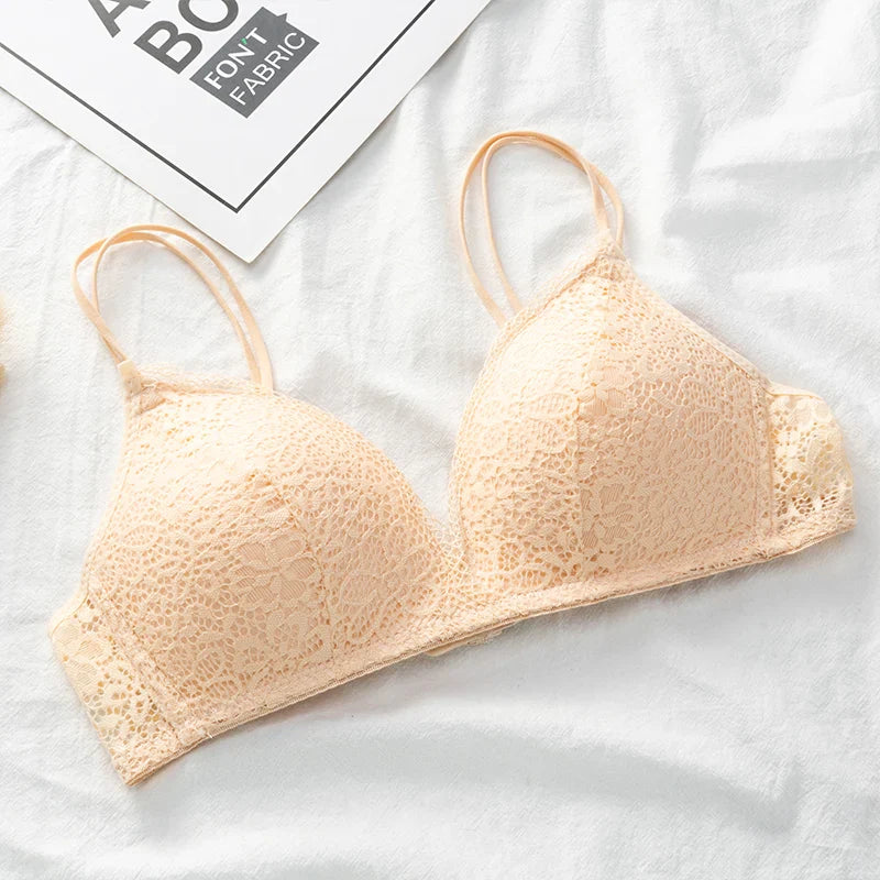 Women Bra Sexy Lace Bralette Floral Wireless Bra Female Comfortable Underwear Soft Solid Color Adjusted-straps Lingerie