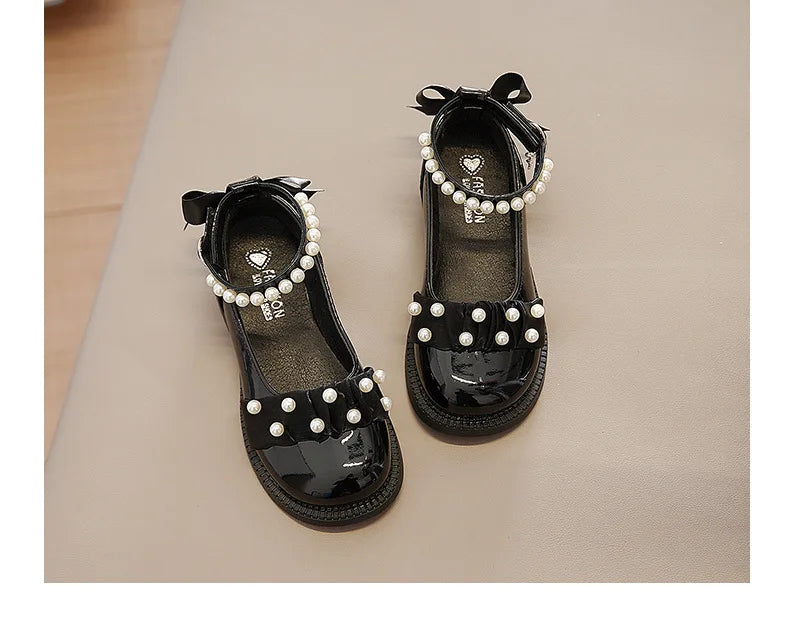 Spring Autumn Girl Glossy Leather Shoes Fashion Children Princess Causal Dress Flats Sweet Bowtie Kids School Mary Jane Shoes