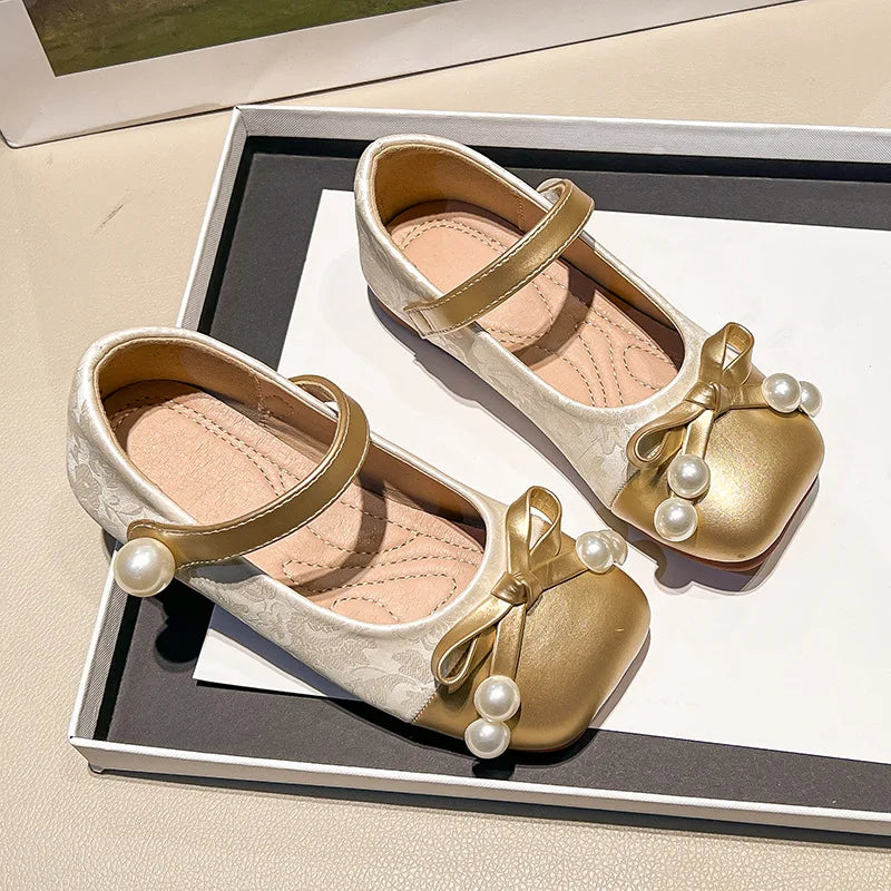 Fashion Girls' Shoes  Spring New Kids Leather Shoe Simple Versatile Girls Princess Shoes Anti Slip Child Flat Casual Shoe