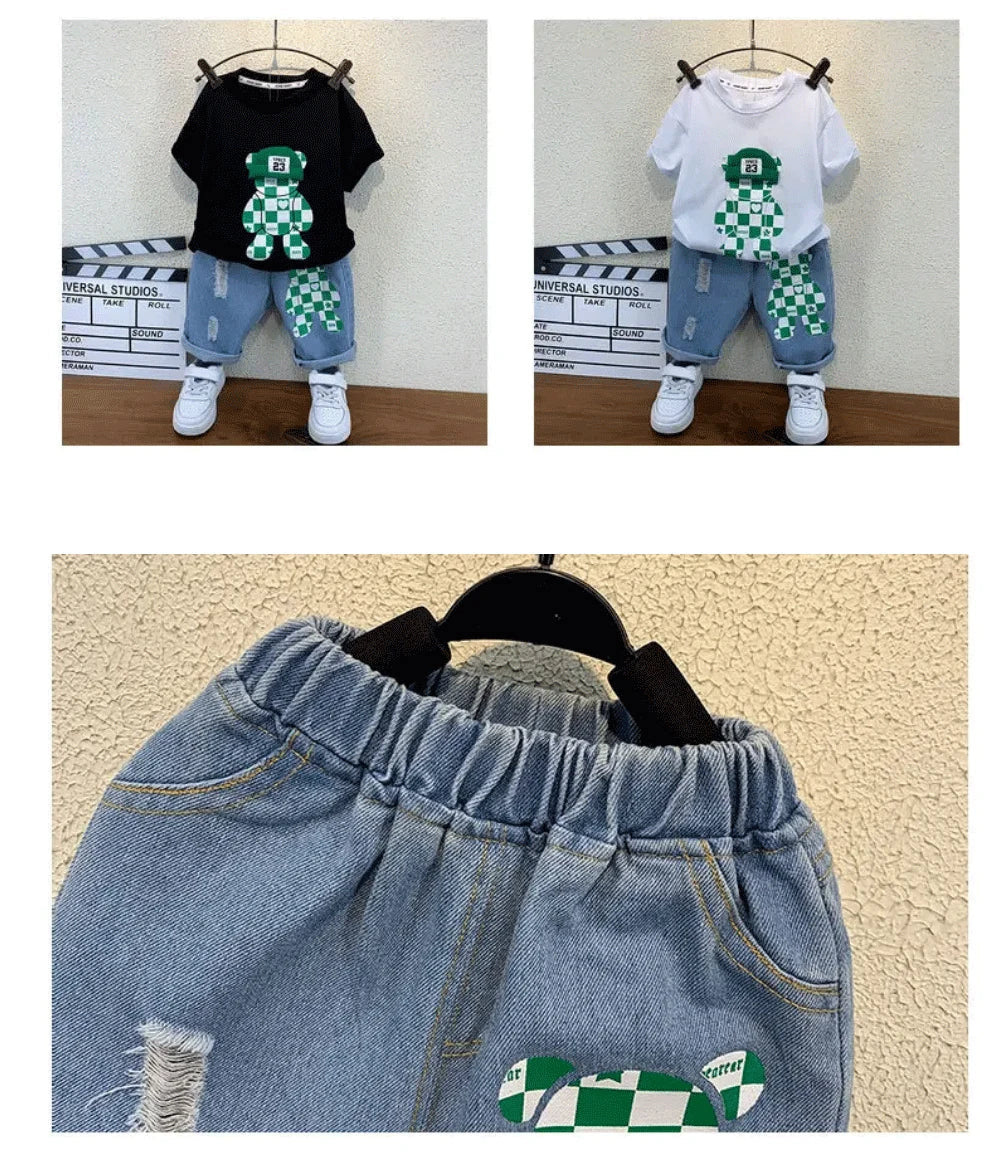 New Selling Summer Baby Boys Clothing Sets Tops bear T-shirt +Short Pants 2 Pieces Set Kids