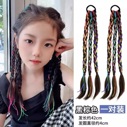 Children's boxing braids, wigs, headband, internet famous hot girls tie their hair, braids, rubber bands, girls' long hair, dirt