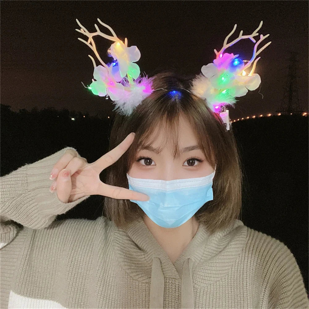 Christmas LED Light Antler Headband Cute  Christmas Party Atmosphere Decoration