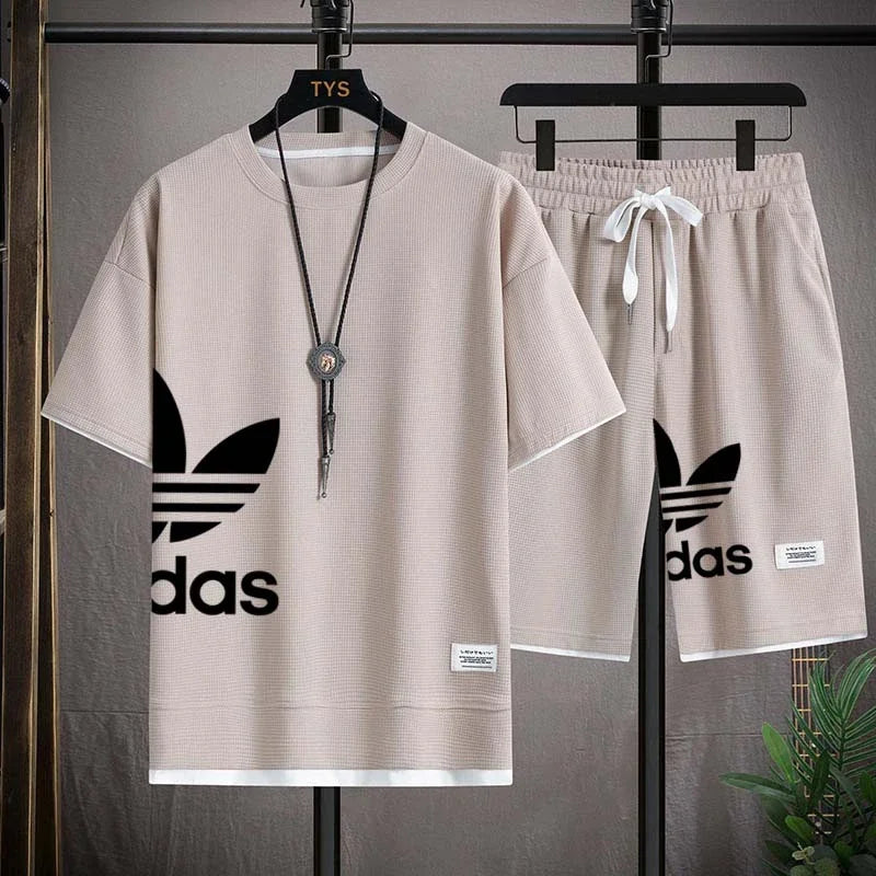 Summer  New Men's pullover sportswear Set, fashionable basketball men's casual short-sleeved T-shirt + shorts two-piece set