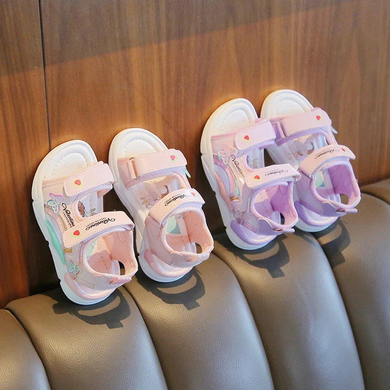 Sandalias Princess Sandals Summer New Cartoon Girl Shoe Soft Sole Baby Sandals Fashion Beach Shoe Flat Sandals Kid Shoe