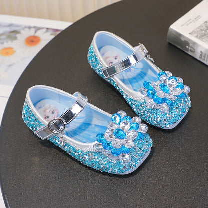 Disney Cartoon Pattern Elsa Princess Crystal Shoes for Girls Fashion New Style Baby Girl Low Heels Sandals Summer Fall Children