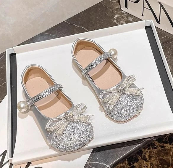 Girls Crystal Sparkle Princess Shoes Kids Fashion Leather Comfortable Party Performance Flats for Toddlers