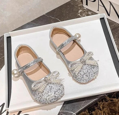 Girls Crystal Sparkle Princess Shoes Kids Fashion Leather Comfortable Party Performance Flats for Toddlers