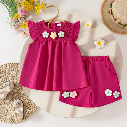 Children's Clothing Sets Small Flower Sleeveless Top + Bow Shorts 2pcs Sets Toddler Girl Clothes Kids Boutique Clothes