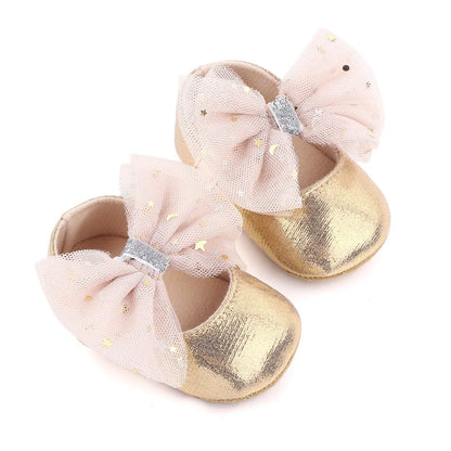 Spring and Autumn New Girl Baby Princess Shoes Mesh Bow 0-12 Months Baby Shoes Single Shoes Learning Walking Shoes