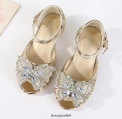 Summer High Heels Shoes for Girls Pageant Kids Sandals Child Mary Jane Shiny Princess Party Dress Up Shoes Purple Gold Pink Blue
