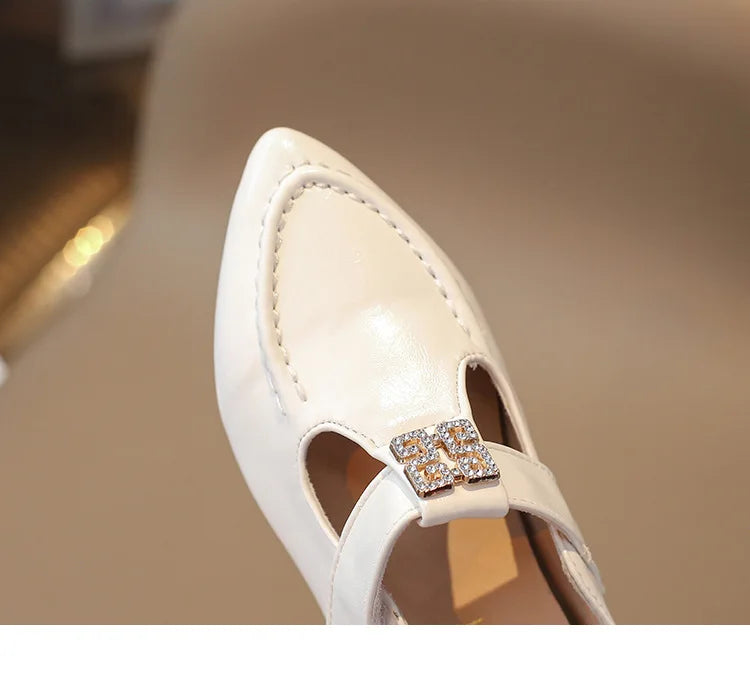 Fashion Girls' Shoes  Autumn New Kids Formal Pointed Leather Shoes Simple Versatile Girls' Rhinestone Casual Shoes Zapatos