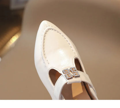 Fashion Girls' Shoes  Autumn New Kids Formal Pointed Leather Shoes Simple Versatile Girls' Rhinestone Casual Shoes Zapatos