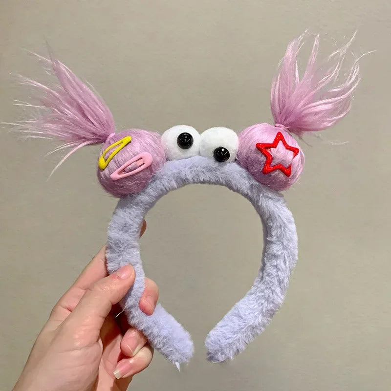 Girls Face Wash Headband Plush Skin Care Bath Shower Makeup Hair Band Soft Absorbent Cartoon Clown Doll Hair Accessories
