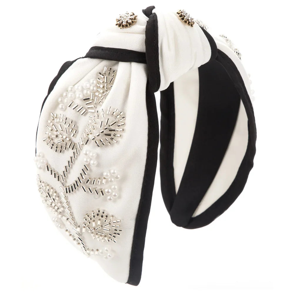 Fashion New Style Wide Brim Knotted Hairband Hand-Stitched Glass Flower Banquet