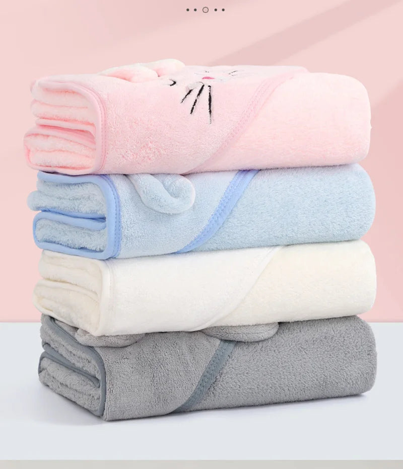 0-3 Years Unisex Baby Bathrobe Flannel Cape Cartoon Boys Girls Hooded Bathrobe Newborn Shower Gift Wrap Swaddling Bath Towel