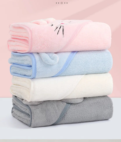 0-3 Years Unisex Baby Bathrobe Flannel Cape Cartoon Boys Girls Hooded Bathrobe Newborn Shower Gift Wrap Swaddling Bath Towel