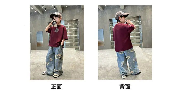 Boys' Summer Outfit Sets New Style Children's Short Sleeved T-shirt Long Pants Two-piece Suits Big Children's Stylish Sets