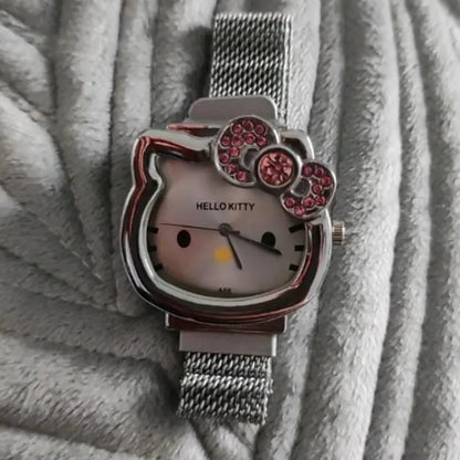 Hello Kitty Cartoon Watch Cute Student Fashion Watch Bow Decoration Quartz Wristwatch Girl Christmas Gift