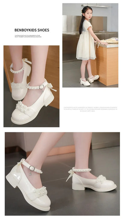 Spring Autumn Girl Glossy Leather Shoes Fashion Children Princess Causal Dress Flats Sweet Bowtie Kids School Mary Jane Shoes