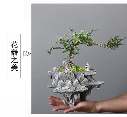Chinese-style personalized retro creative asparagus resin flowerpot indoor fleshy June snow potted flower decoration ornaments