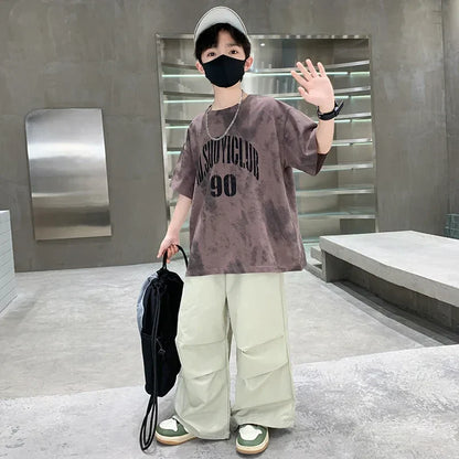 Boys Summer Clothing Set Children Casual Cotton Outfit Suit Brown Color Kids Cotton