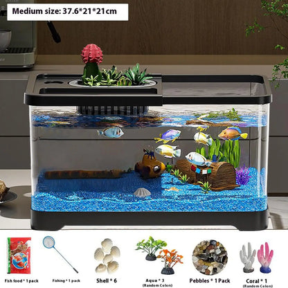 Small Aquarium Kit LED Fish Tank Kit With Decoration Accessories Dust-proof Underwater Landscape Decoration for Desktop Living