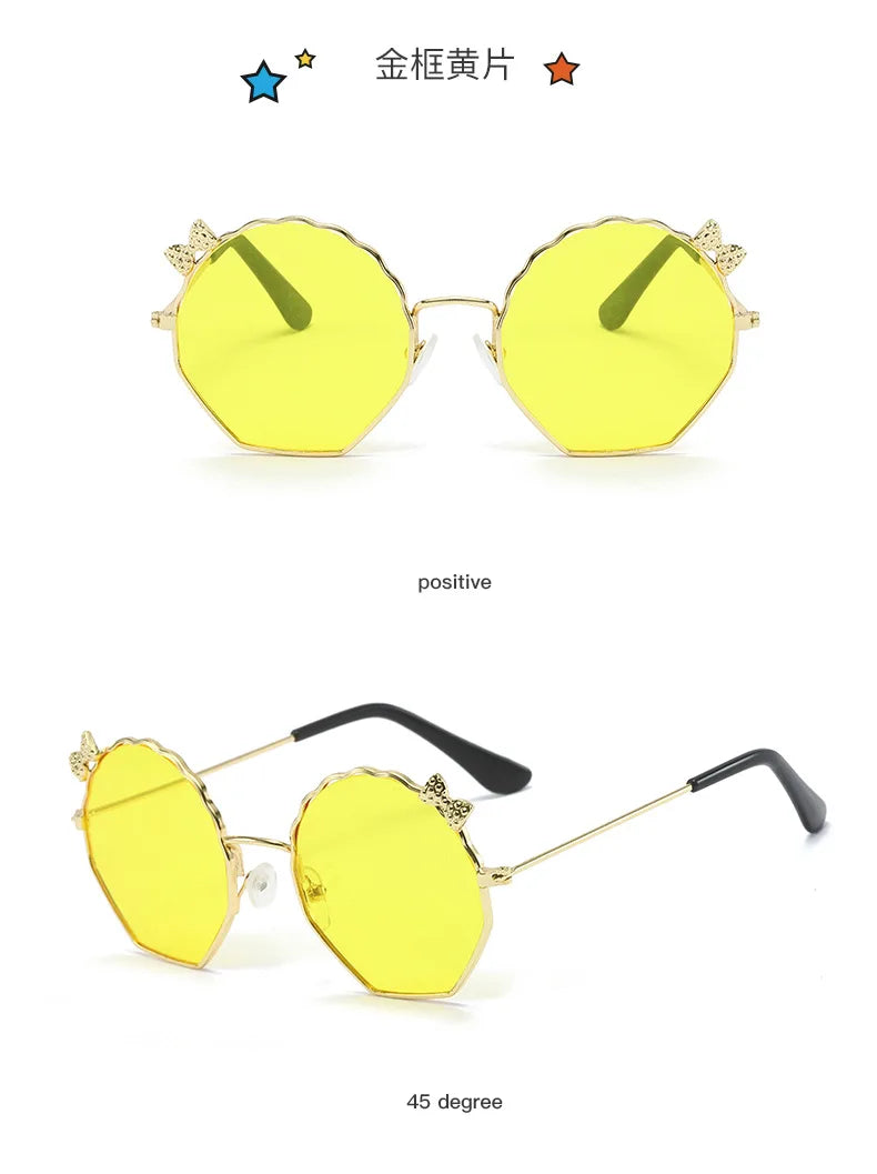 Summer Fashion Kids Sunglasses Trendy Bowknot Metal Frame Sun Glasses for Boys Girls Outdoor Anti UV Eyewear UV400